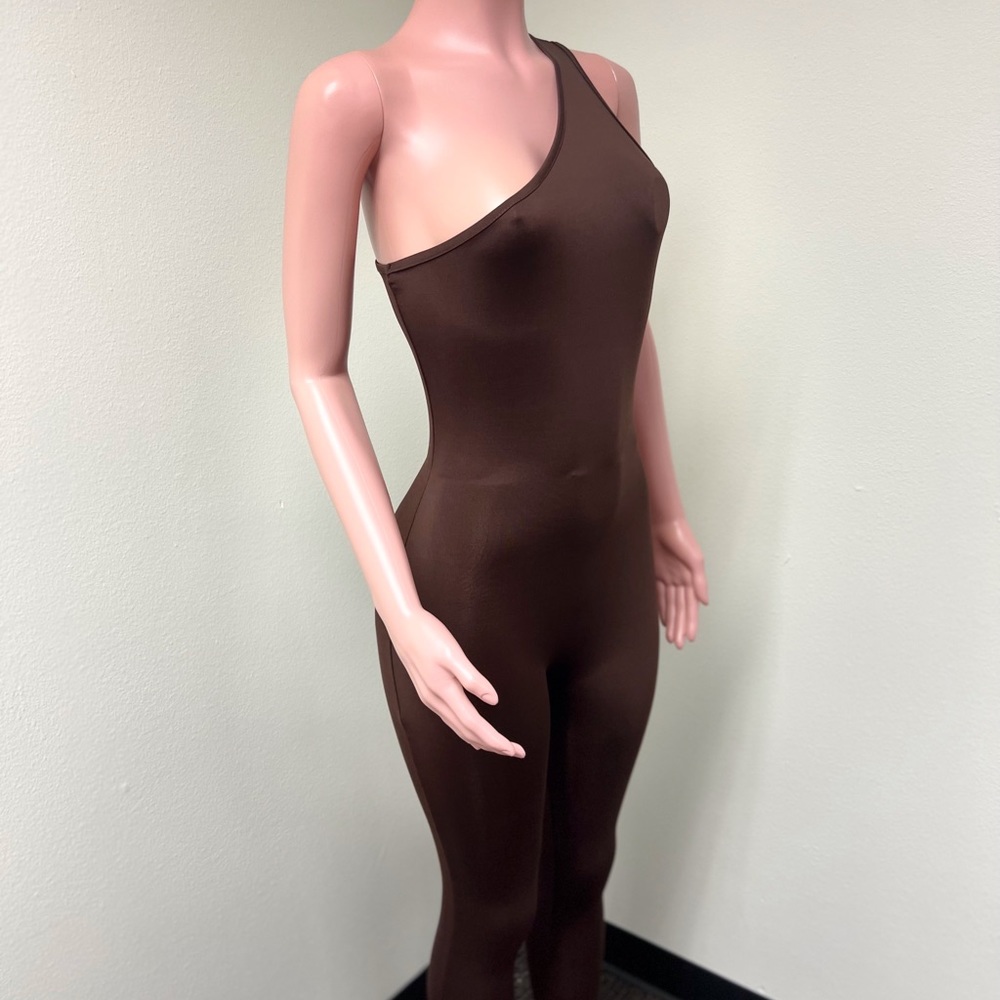 Brown one shoulder jumpsuit size S